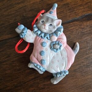 VTG 1985 Schmid Kitty Cucumber Circus Cat Clown Christmas Ornament New Old Stock